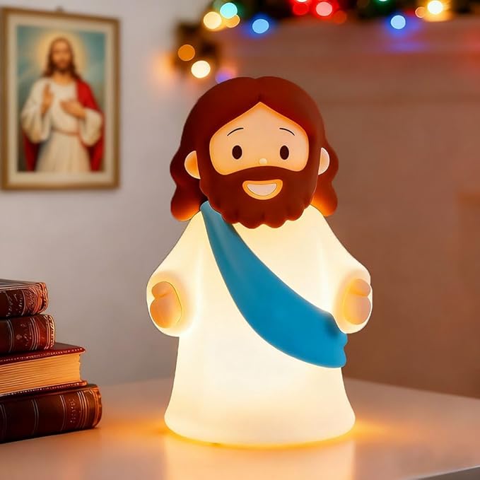 Jesus Night Light Rechargeable Bedside Night Light Dimmable Silicone LED Light Ideal for Religious Gatherings, Gifts for Sunday School, Baptism Presents, Easter Egg Decorations (Blue)