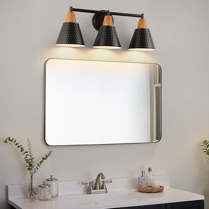 Black 3 Light Vanity Light, Vintage Industrial Bathroom Light, Suitable for Bathroom, Bedroom, Living Room