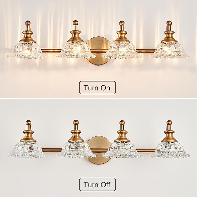 Bathroom Light Fixtures 4 Lights Vanity Lighting Fixtures Matte Brass Vintage Vanity Light Fixture Vanity Lights for Bathroom