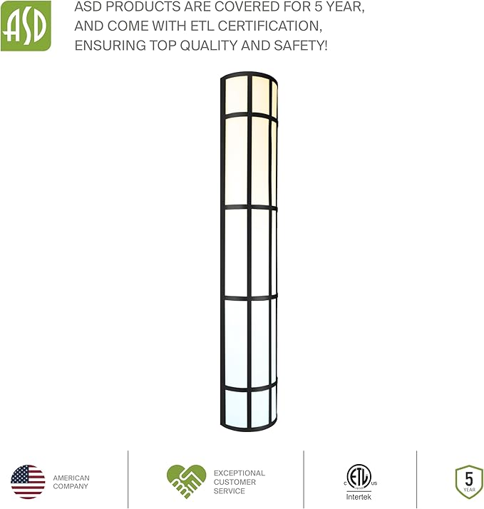 ASD 36 Inch LED Outdoor Wall Mount Light Fixture with Grid - Matte Black Modern Wall Sconce - 30W 120-277V 3000K 4000K 5000K Adjustable - Dimmable Exterior Lights - Front Door, Patio - ETL