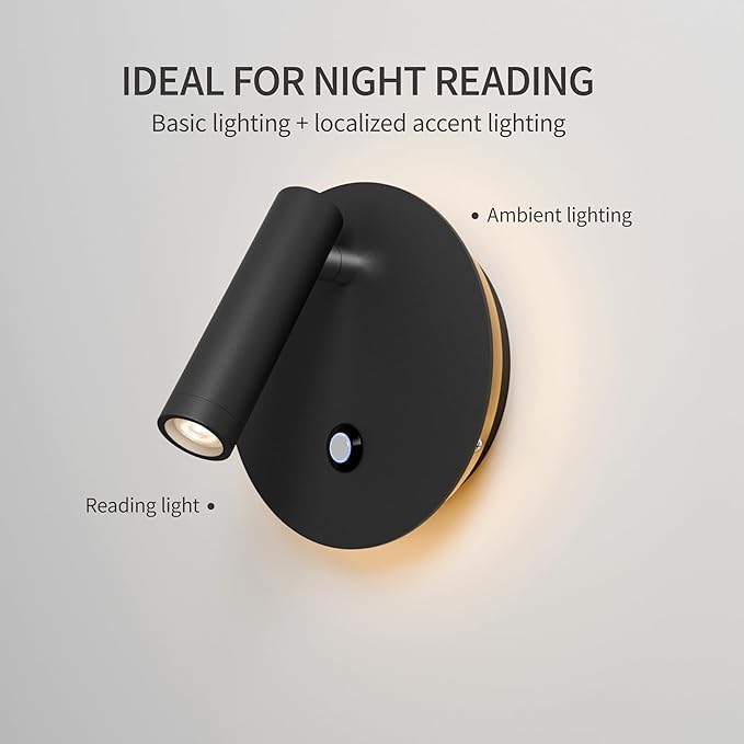 Aisilan Modern Dimmable LED Wall Sconce, 6W Adjustable Angle Bedside Wall Lamp with Touch Switch, Hardwired Indoor Wall Light for Bedroom, Living Room & Hallway