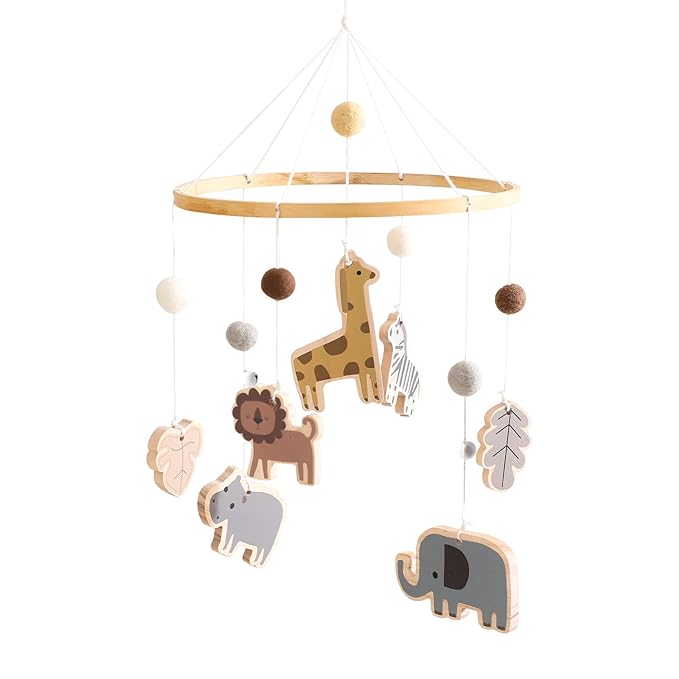 Baby Mobile for Crib, Crib Nursery Mobile for Boys Girls, Boho Animals Nursery Decor Soothe Toy Baby Shower Set for Infant Bedroom Hanging Decoration Toy