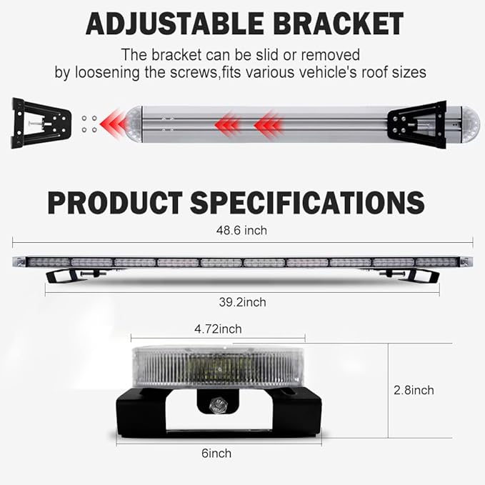 ASPL 49 inch Low Profile Emergency Strobe Lights Bar Rooftop Full Aluminum Flashing Warning Security Traffic Advisor Hazard Light for Trucks Tow Construction Vehicles(Red/Blue)