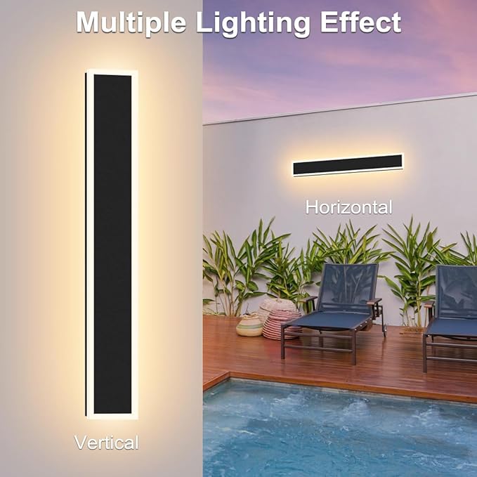 36IN Modern Outdoor Wall Light LED Long Exterior Light Fixture IP65 Waterproof Wall Lamps, Dimmable 30W 2700LM Black Wall Sconce, 3000/4000/5000KSelectable, ETL Listed