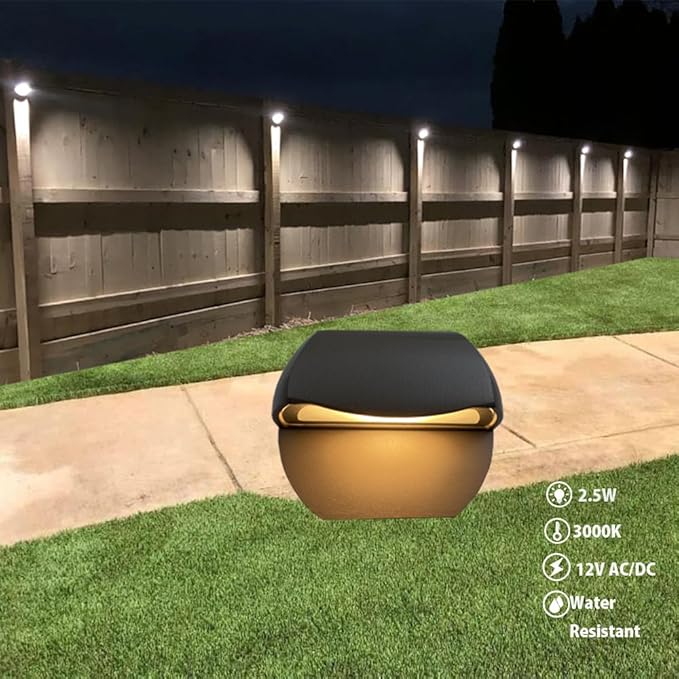 Low Voltage Deck Lights 2.5W 12V AC/DC,Aluminum Housing Outdoor Deck Railings Dock Retaining Wall Step Down Lights Warm White Black Color 4 Packs