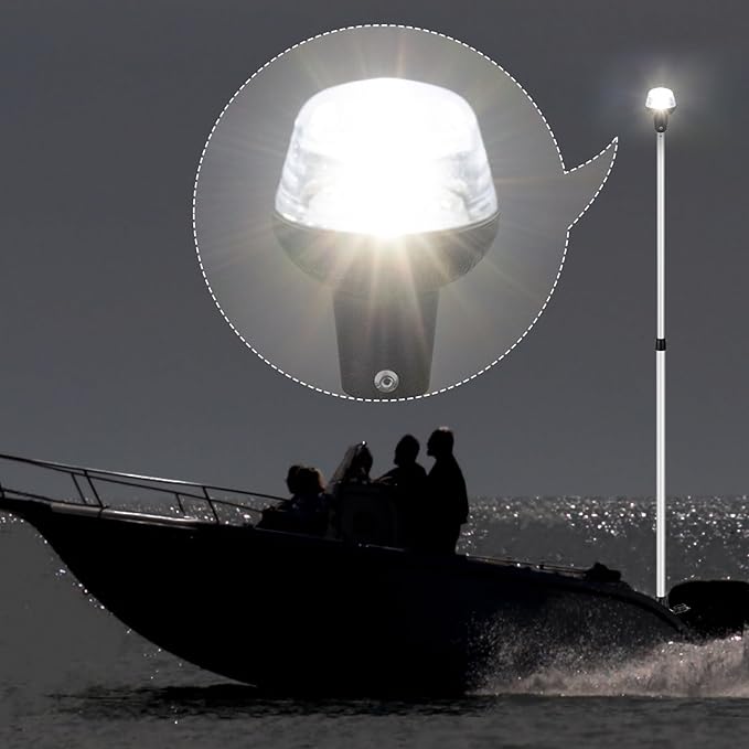 Telescoping Stern Light Anchor Light LED Extension Boat Navigation Lights Pole with Base USCG 2 NM All Round White Detachable Plug in 10-30 Volts From 29 to 43 Inches