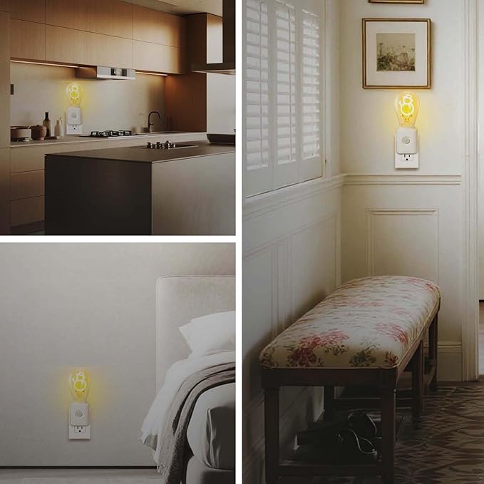 LED Night Light Plug-in with Smart Dusk-to-Dawn & Motion Sensor, 1W 10-100LM Dimmable, 2200K, for Bedroom, Hallway, 1 Pack