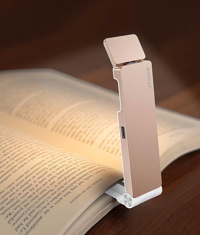 VTIGER Reading Light, USB Rechargeable Book Light for Reading in Bed,Foldable Clip-on LED Booklight, 3 Amber Colors & 4 Brightness Dimmable,Long Lasting Portable Bookmark Lamp for Book Lovers, Kids