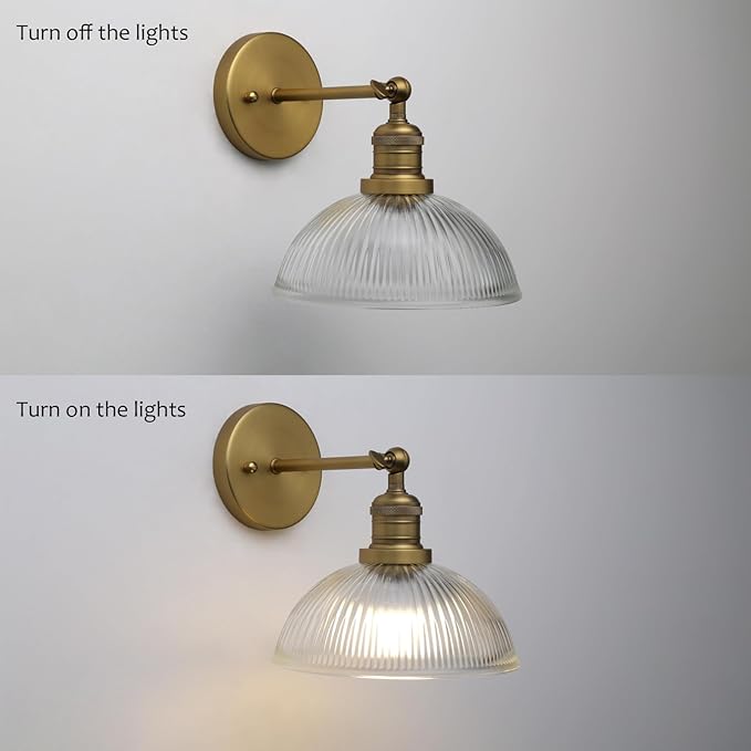 Pathson Battery Operated Wireless Wall Sconce, Rechargeable Modern Wall Vanity Light, Striped Glass Bowl Lampshade, Remote Dimmable Wall Lighting Indoor Led Wall Lamp Fixture for Bedroom Living Room