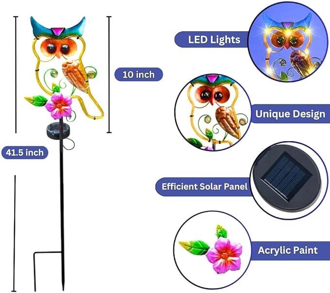 Owl Decorative Solar Light Garden Decor Landscape Path Lights for Outside Yard Patio 41.5" Waterproof Pathway Lawn Art Outdoor Figurine Light Solar Powered Garden Stakes Birthday Present Gift