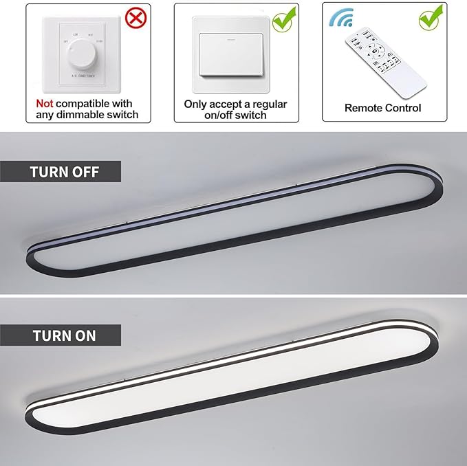 47.1 Inch Dimmable Metal LED Ceiling Light,Slim, Edge Lit - 65W Full Spectrum Linear Ceiling Lamps,3000-6500K Modern Ultra Thin Low Profile Light Fixture for Kitchen, Home & Office Hallway