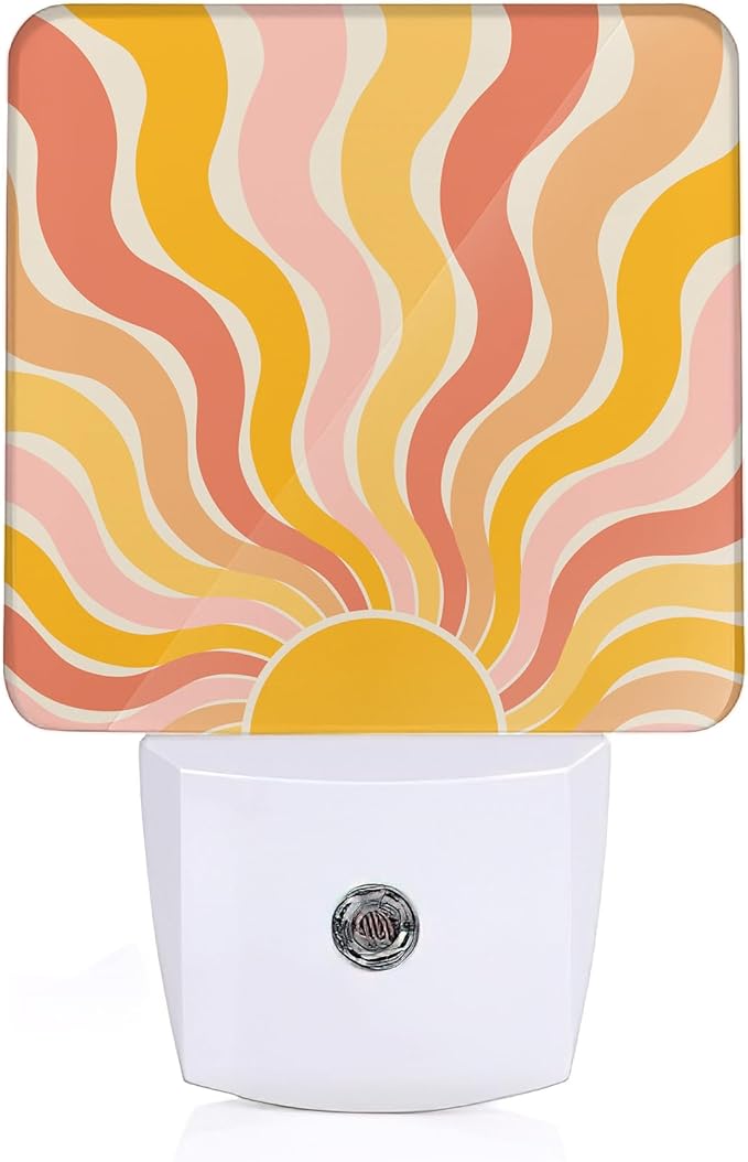 Groovy Boho Sun Night Light, Night Light Plug into Wall with Dusk to Dawn Sensor, LED Lamp Energy Saving Lights for Men Women Boys Girls,Lamp for Bedroom Bathroom Hallway