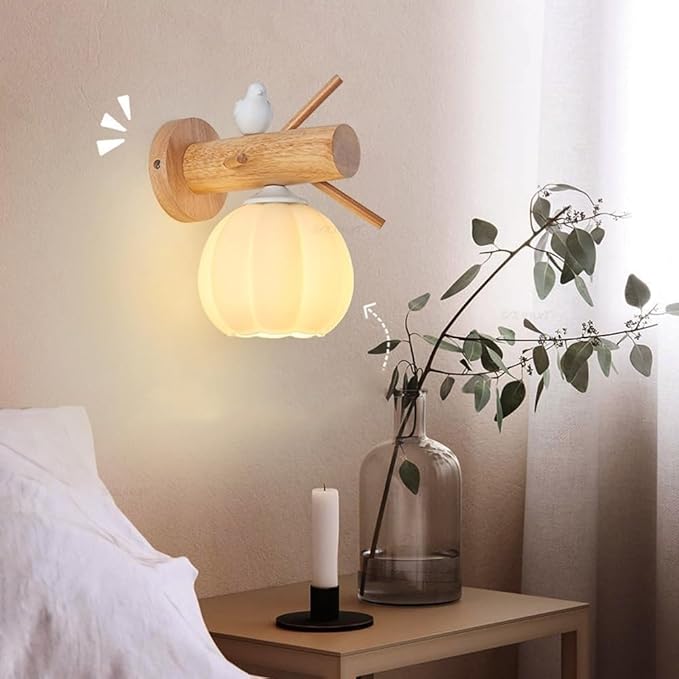 Vintage Mid Century Modern Farmhouse Wall Lamp - White Milk Ball Kids Night Light, Bird Mounted Sconce for Hallway & Bedside Lighting, Unique Home Decor
