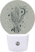 Round LED Night Light,Wild Cactus Desert Arizona Vintage LED Night Light Plug into Wall with Dusk to Dawn Light Sensor White Energy Efficient Nightlight for Bedroom Hallway Living Room Kitchen