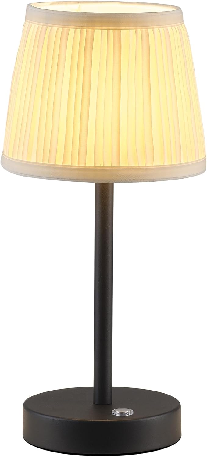 PUSU Cordless LED Black Table Lamp, Rechargeable 4000mAh 3 Way Dimmable Bedside Small Lamp with Fabric Shade, Lighting for Bedroom, Kids Room, Bathroom, Kitchen, Home Decor, Gift, Night Light