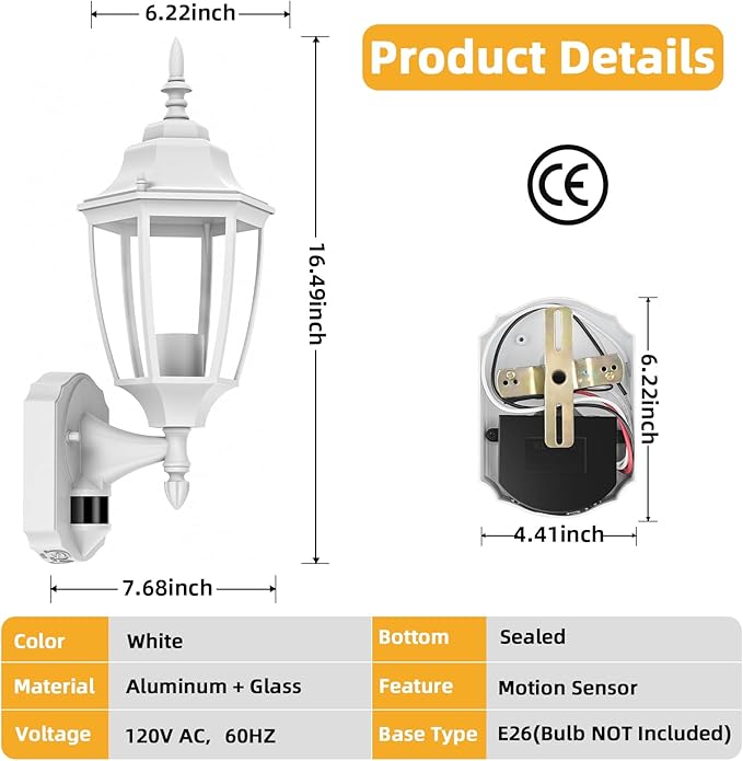 Lamomo Outdoor Wall Sconce, Dusk to Dawn Motion Sensor Light Fixtures, Exterior Aluminum Waterproof White Porch Lights for Patio Front Door Garage (1 Pack)