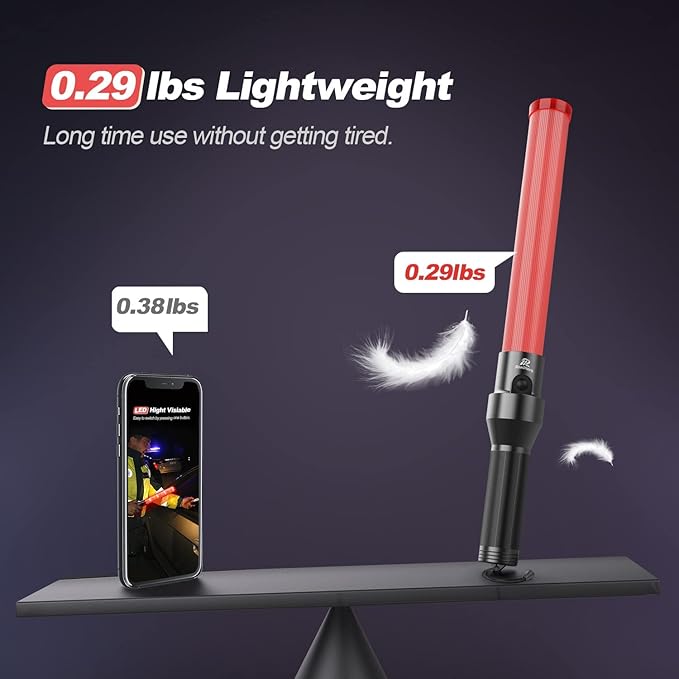 RoadHero 2 Pack Traffic Wand, 16 Inch Led Traffic Control Wands with 3 Flashing Modes, Air Marshaling Signal Wand Plus White LED on Tip for Airport, Parking, Car Directing