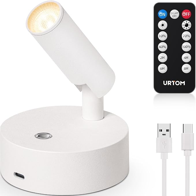 Wireless LED Spotlight Indoor with Remote Up Lights Indoor Dimmable Picture Light Battery Operated with Timer Rechargeable Spot Lights Accent Uplighting for Plant Wall Art, 1 Pack