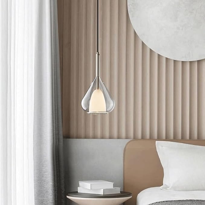 Modern Gold Black Double Layer Glass Teardrop Pendant Light E27 Base Adjustable Hanging Decorative Luminaire for Living Room Bedroom Dining Area Small Spaces
