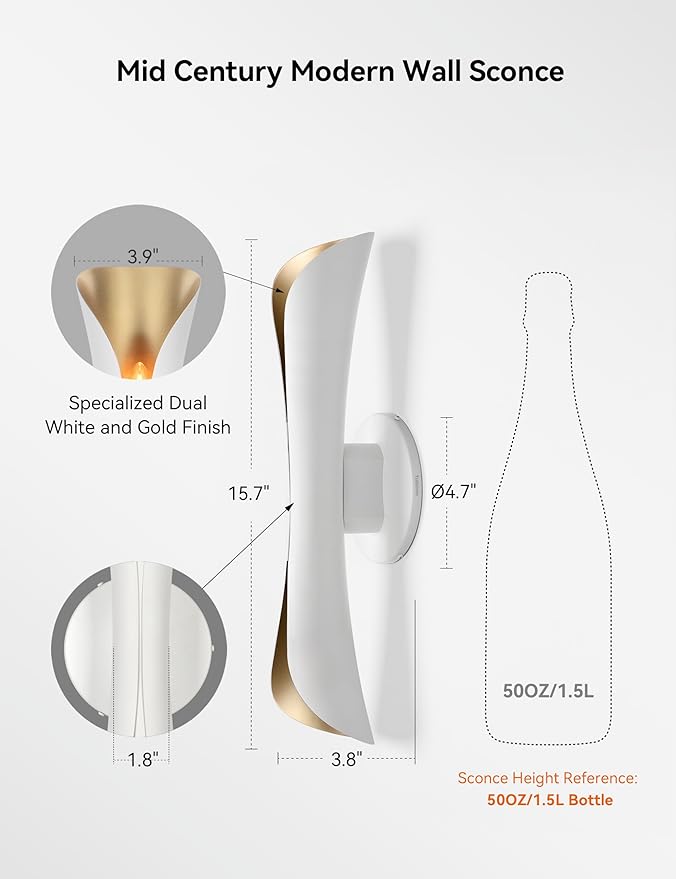Tubicen Wall Sconce Dimmable Movie Theater Wall Sconces Indoor Curve Up and Down Lights Modern Art Sconces Wall Lighting for Living Room Bedroom Stairway Hallway E12 Base Hardwired 15.7" H