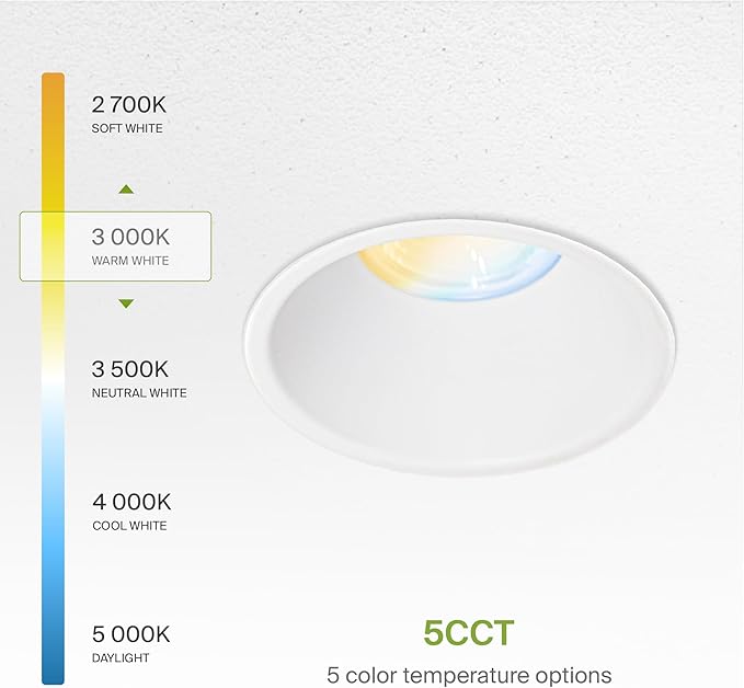 ASD Trimless LED Recessed Lighting 4 Inch, 15W 120-277V Dimmable Commercial Lights with J-Box, 5 CCT 2700K-5000K, CRI 90+, IC Rated, ETL, Energy Star, White