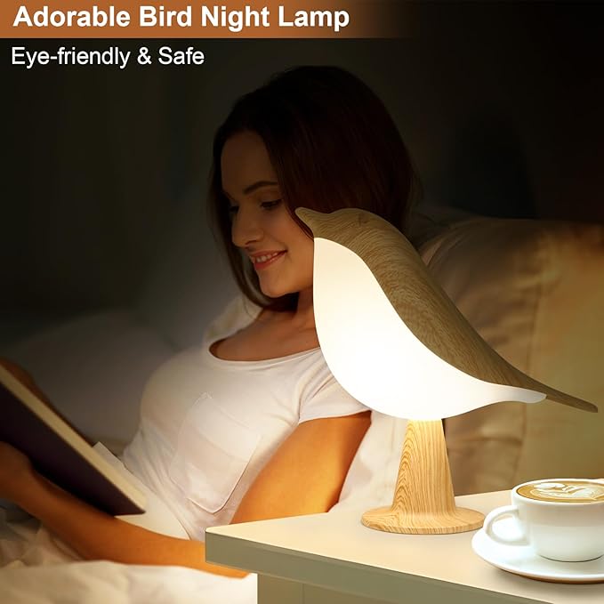 VoMii Bird Table Lamp, Small Desk Lamp Cordless Touch Dimmable Night Light with 3 Color Temperature, Rechargeable Battery, Cute Lamps for Bedroom Bedside Nightstand, Room Decor, Bird Gifts