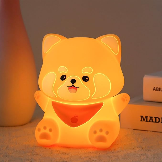 Red Panda Night Light, Squishy Silicone Lamp for Kids - Tap Control 2 Brightness, 50H Battery & Auto Timer, Cute Valentines Gifts for Boys Girls, Bedside Nursery Desk Decor