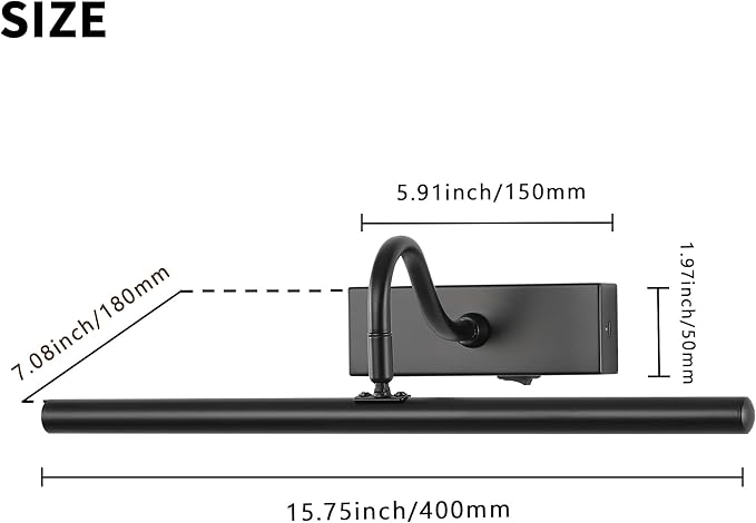 Picture Light,10000mAh Picture Lights for Wall with Remote,15.75 inch Art Light for Paintings, Gallery Lighting for Photo,Mirror,Artwork Frame,Portrait(Black)