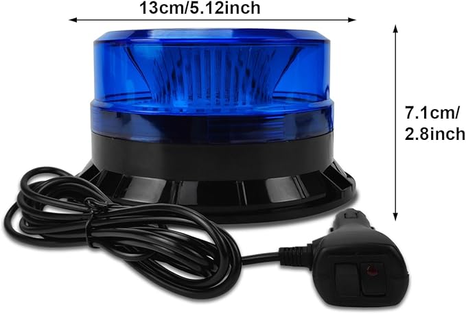 Round Roof Top Strobe Light - High Visibility 36 LED Strobe Light, Beacon Light with Magnetic & Rubber Base for Trucks, Construction Vehicles, Snow Plow & Emergency Vehicles (Blue)