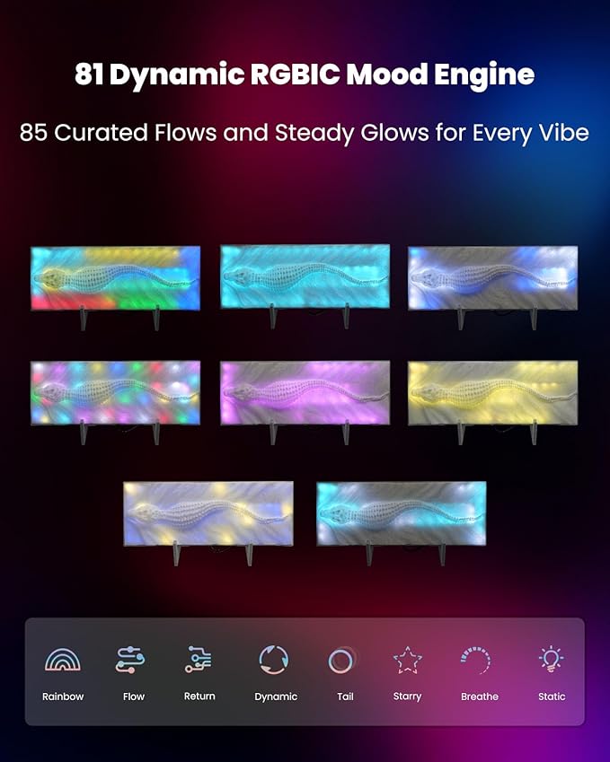 Nobiggie Crocodile Texture RGB Ambient Lighting Lamp, Artistic LED Mood Light with 85 Color Changing Modes, Cool Decorative Glow for Bedroom, Living Room, or Cozy Modern Home Decor