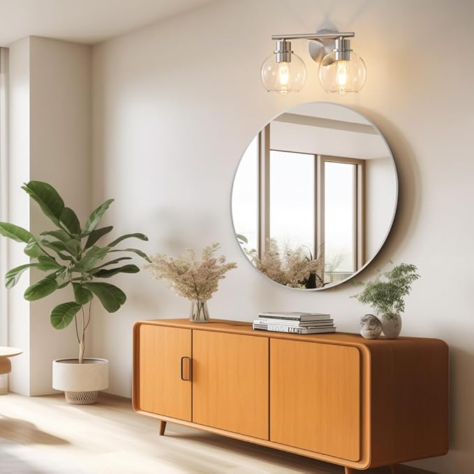 Bathroom Light Fixtures Over Mirror 2-Lights Bathroom Vanity Light with Clear Glass Shade 13.8 inch Modern Brushed Nickel Vanity Lights Wall Sconce Lighting for Bath