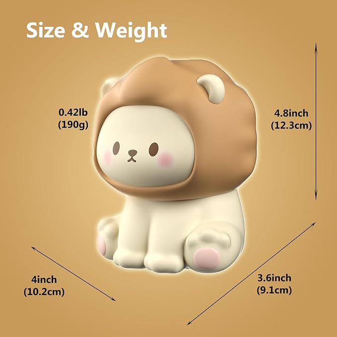 Cute Lion Cartoon Nursery Night Lights, Big Cat Design Safe Silicone Soft LED Nursery Lamp for Toddler Room Decoration