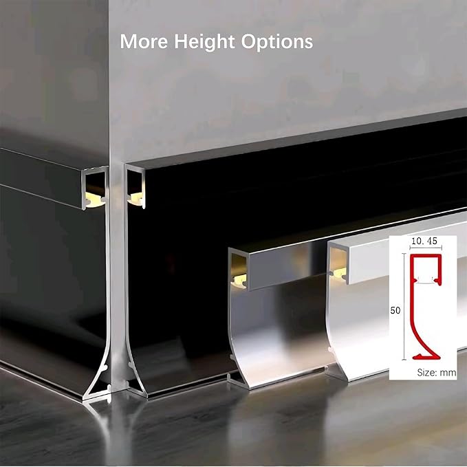 LED Aluminium Metal Baseboard Trim, Matte Black Finish 3 Pack 1.97 Inch x 8.2 Ft Total 24.6 Ft 50mm x 2500mm LED Channel Line Light Aluminum Wall Base Board Cover Cove Molding Skirting Trim