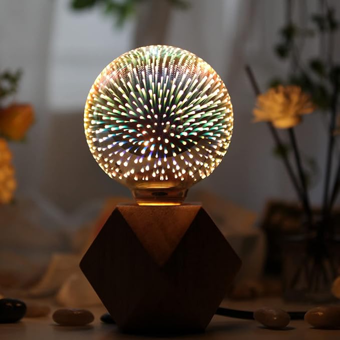 G30 4W Vintage Edison Bulb with Warm Yellow Light, E26 Base, 80lm Equivalent to 7W Incandescent, Silver Glass Color, Decorative Table Lamp Bulb with 3D Firework Effect