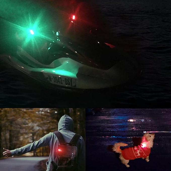 6pcs Navigation Lights for Boats Kayak, LED Safety Light, 3 Types Flashing Mode, Easy Clip-On Kit for Boat Bow, Stern, Mast, Paddles, Pontoon, Kayaking Accessories, Yacht, 12PCS Extra Batteries