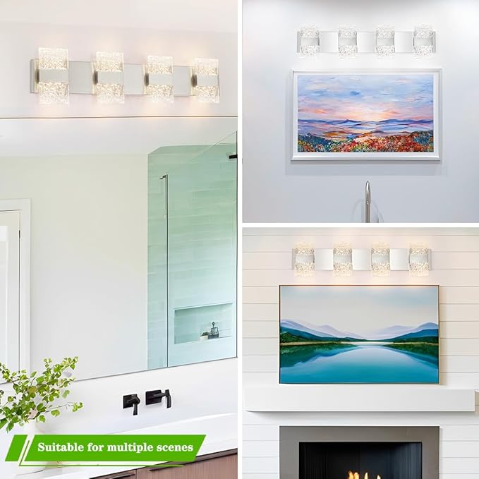 Bathroom Vanity Light Fixture, Modern Brushed Nickel LED Vanity Light, Dimmable 24W LED Wall Sconce Lighting for Bathroom, Bedroom, Perfect for Makeup & Shaving