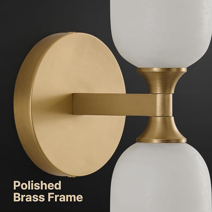 Vintage Alabaster Brass Wall Sconce: Set of 2 Antique Spanish Natural Marble Modern Vanity Wall Lights - 14" Brushed Gold Vanity Light - Indoor Sconces for Bathroom Stair Hallway Bedroom Living Room
