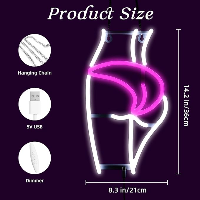 Lady Neon Sign, USB Powered, 8.3"×14.2" Dimmable Metal LED Neon Lights, Wall Decor for Bedroom, Party Pub, Kids' Room, Home Decoration, Man Cave, Gaming Room