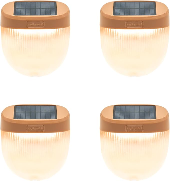 Vego garden Rippled Solar Garden Lights with Auto Sensors Magnetize Securely to Raised Beds, IPX4 Waterproof Outdoor LED Light for Patio & Yard Terra Cotta, 4 Pack