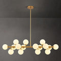 16-Light Globe Sputnik Chandelier, Mid Century Modern Light Fixture Over Table, Brass Gold Linear Chandeliers for Dining Room and Kitchen Island (Milk White Glass Bubble Shades, 40 Inch)