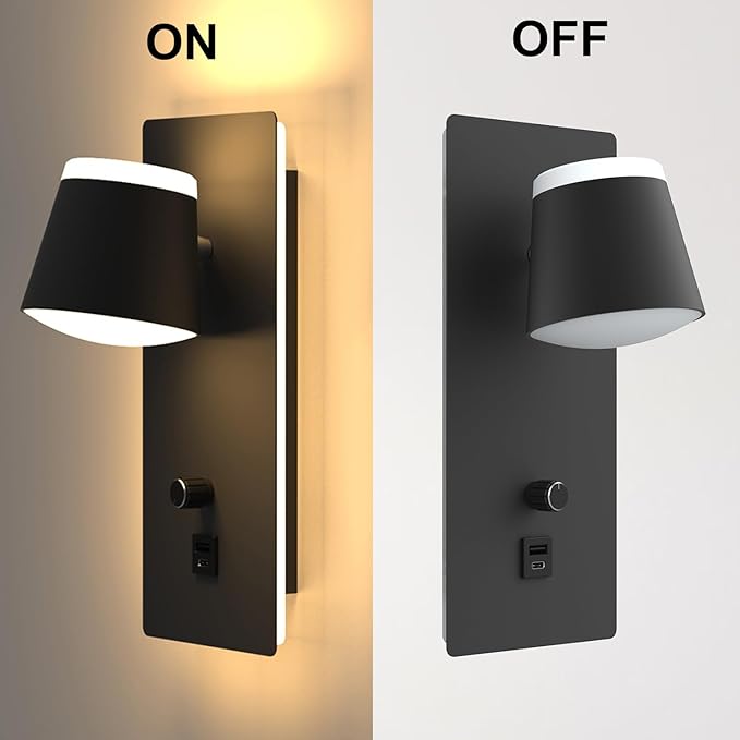 Sytmhoe Modern LED Wall Sconces Set of Two,Dimmable Wall Lights for Bedroom with Dimmer Switch and USB+C Charging,3000K Wall Mounted Bedsides Wall Lamp for Living Room,Hotel, Cafe, Home Decor(2Pack)