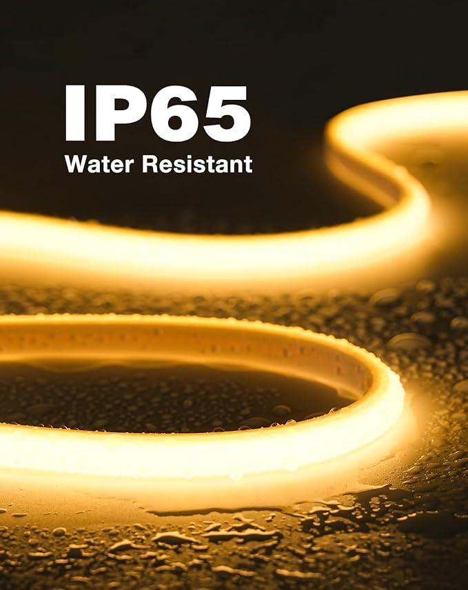 COB LED Neon Rope Light 110V - 20m/65.6ft Waterproof Silicone Rope Light with Adhesive Backing, Cuttable 2800K Warm White Neon Lighting for Cabinets, Home Office & DIY Projects