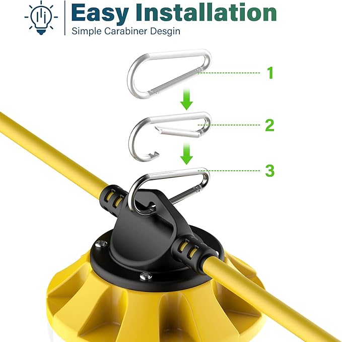 Construction Lights String Temporary Lighting, 50ft Work String with 5 Integrated Jobsite LED Lights 5000LM Super Bright, Carabiner Hooks - 5 Bulbs