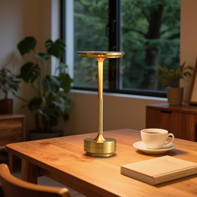 EJQ Cordless Table Lamp Rechargeable, Portable Outdoor Camping Lamps with 5000mAh Battery 3 Color Stepless Dimming LED Bedside Table Light, Modern Table Lamp for Dinning/Outdoor/Bar/Patio(Gold)