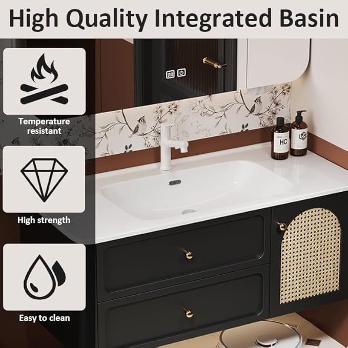32in Bathroom Vanity - A Floating Design with Sink & Intelligent Defogging Mirror, Paired with Graceful Ambient Lighting，Our Wood-Based, Modern | Lavish Bathroom Vanity