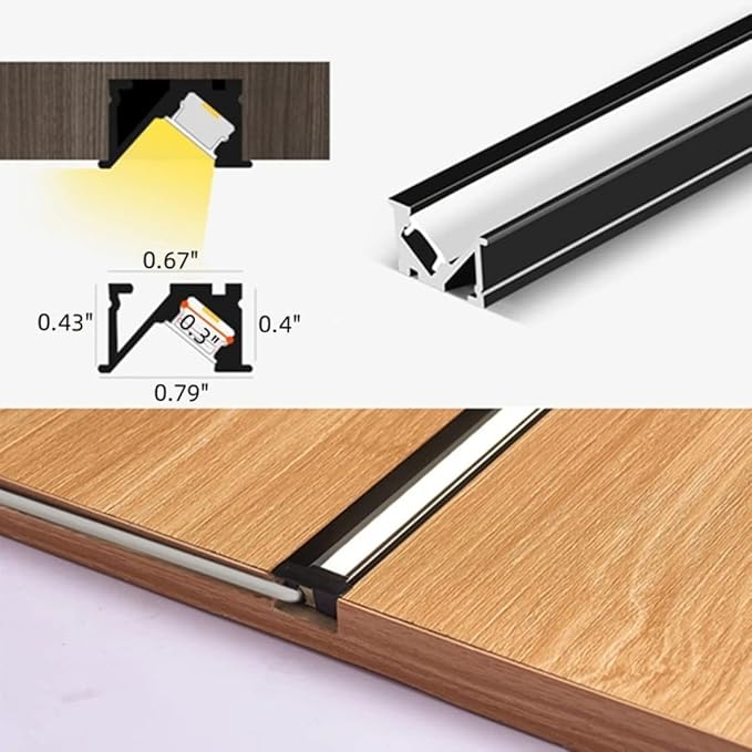 20 Pack 3.3ft/1 Meter Invisible Recessed YW-Shape LED Aluminum Channel System with Milky Cover& End Caps, Suitable for 6mm LED Strip Light Installations (Black, 20 Pack)