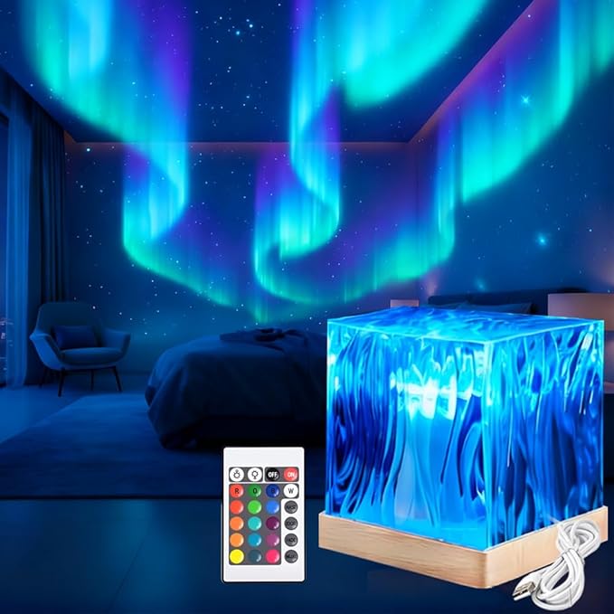 Northern Dreamscape Projector with USB Port, 2025 New Night Lights Projector, Remote Night Light for Room, Christmas Gifts for Teens, Gifts for Teenage Girls (Wooden Base)