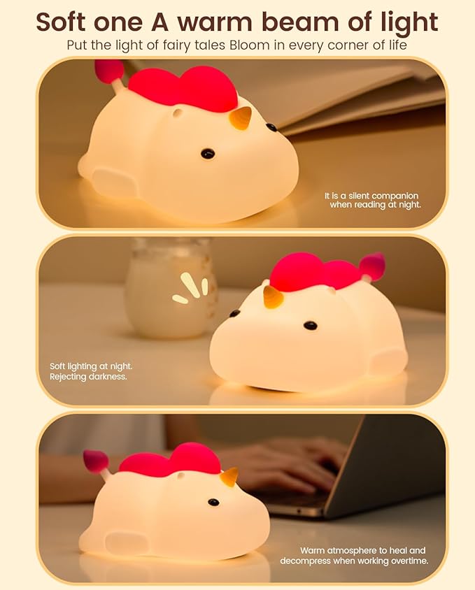 Unicorn Night Light for Kids, Soft Silicone Tap Control Lamp with 30-Min Auto-Off Timer, Rechargeable Portable LED Bedroom Bedside Light for Baby Nursery Toddler