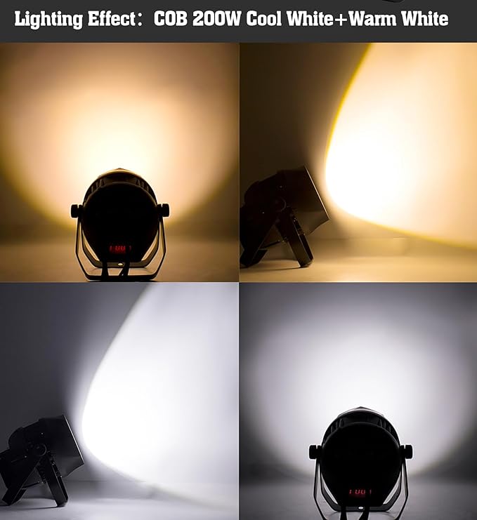 SHEHDS 200W Par Lights COB Uplights, IP65 Waterproof, Cool White + Warm White, Strobe&Wash Effect, Fanless Muted, DMX512 Control for Outdoor DJ Party Club Wedding Show