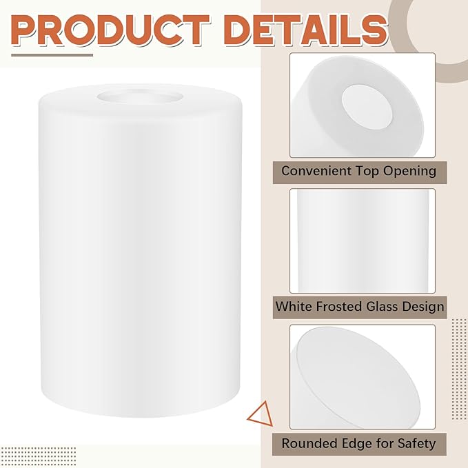 3 Pcs White Frosted Glass Shade Replacements for Pendant Light Fixtures Glass Lamp Shade Cover, 1-5/8 Inch Fitter E26 Base, 4"w x 6"h, Replacement Lamp Globe for Chandelier Wall Sconce